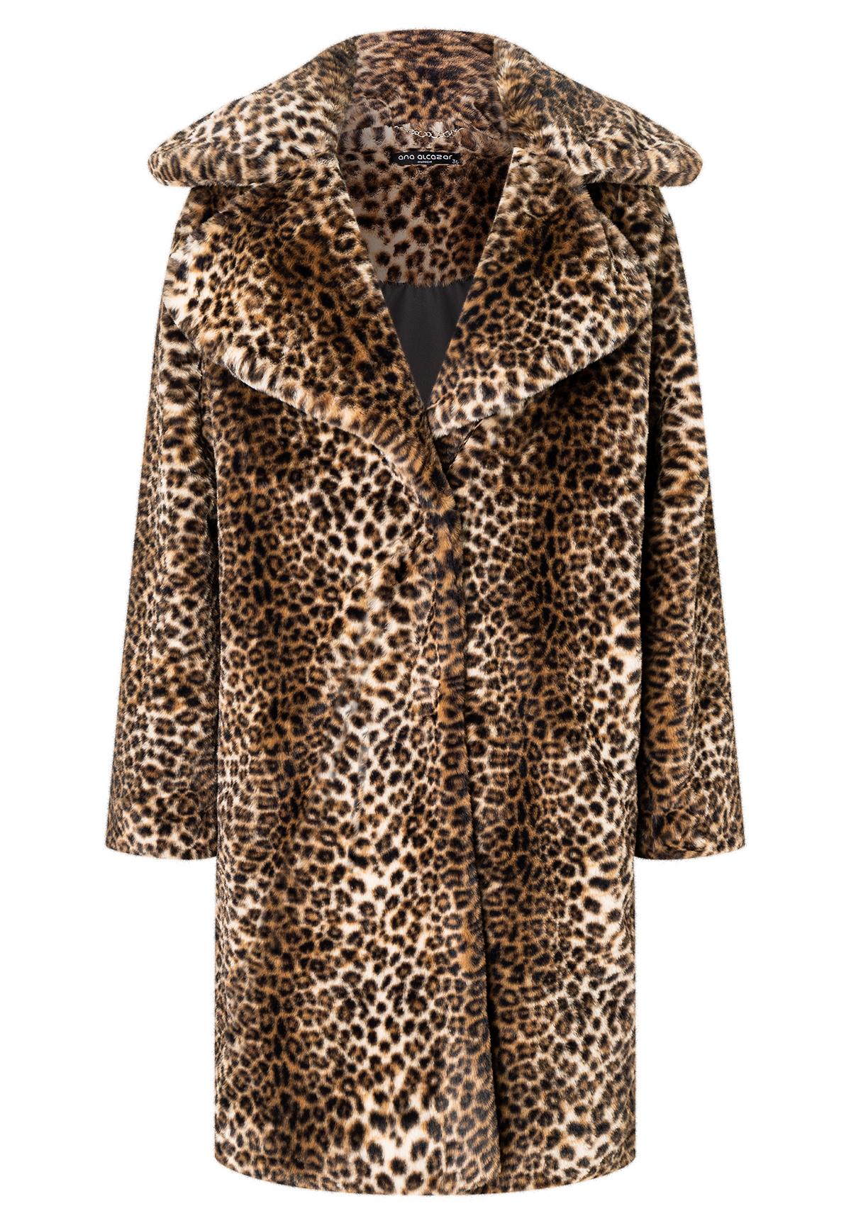 Mabel oversized coat in faux fur with leopard print