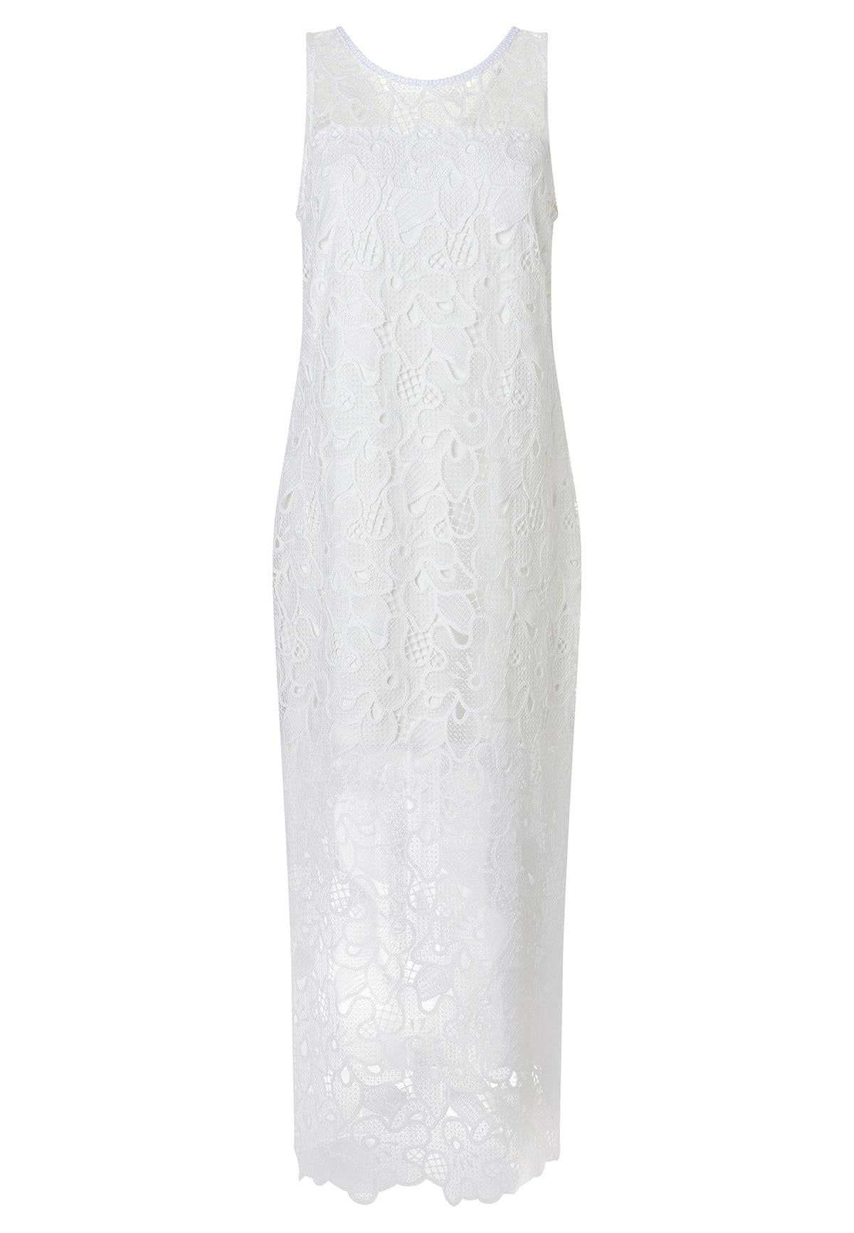 Sleeveless maxi dress Zafola in white lace