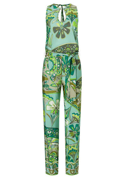 Zimea jersey jumpsuit with fantasy print in light blue and khaki