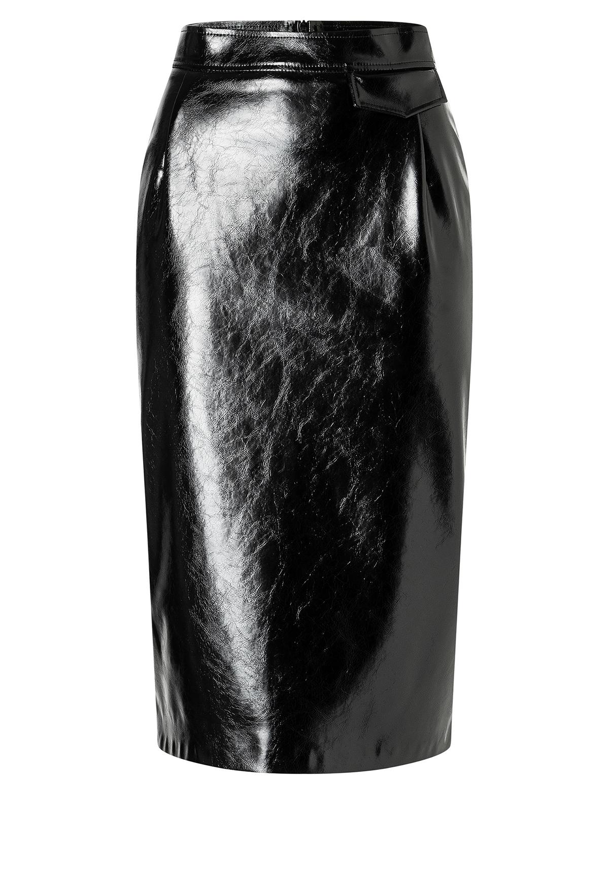 Acuna pencil skirt in shiny faux leather in black