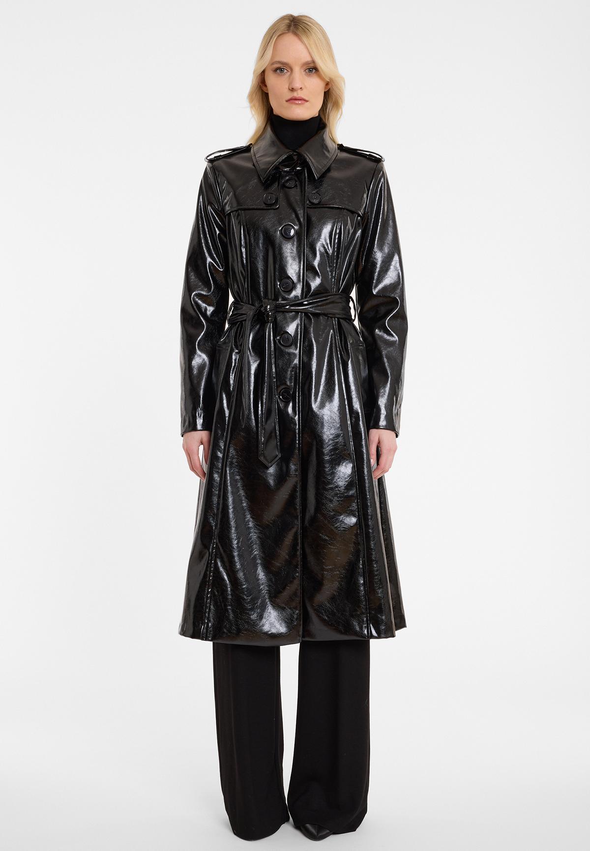 Acala trench coat with patent leather belt in black
