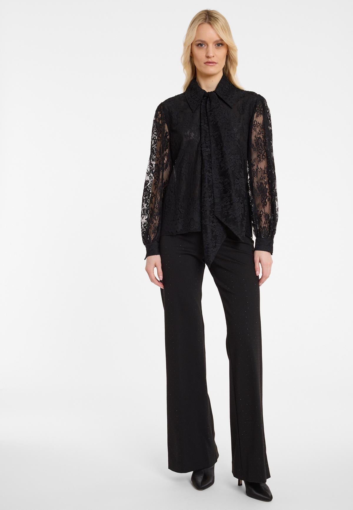 Black lace blouse Abisia with puff sleeves & tie