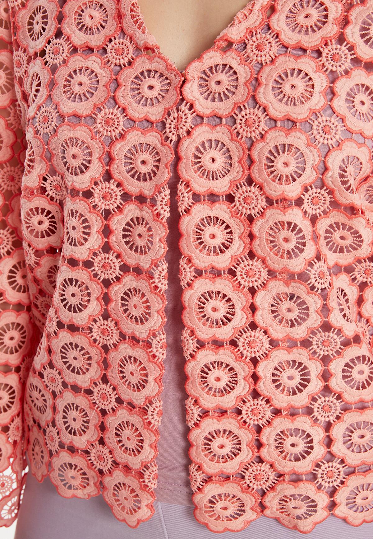 Delicate lace jacket Zaha in pink with floral pattern