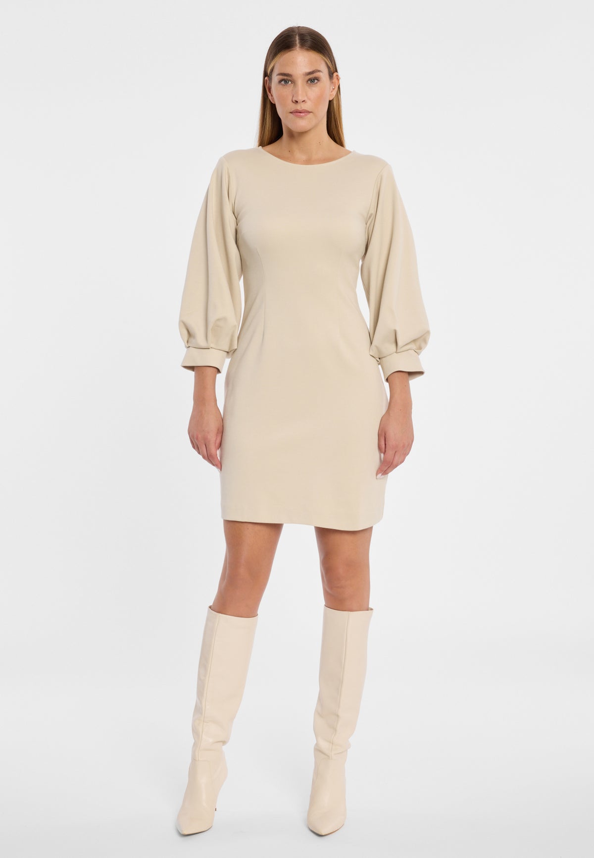 Fitted mini dress Ahali with puff sleeves in off-white