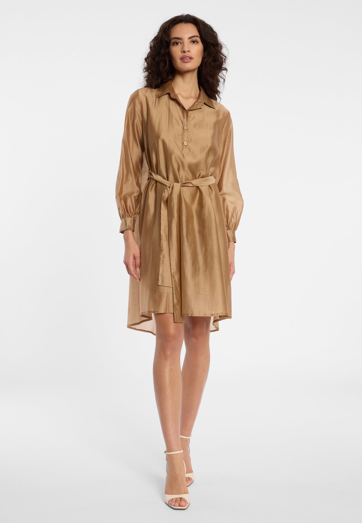 knee length fit and flare dress with sleeves Loose-fit shirt dress Dazah in cappuccino brown