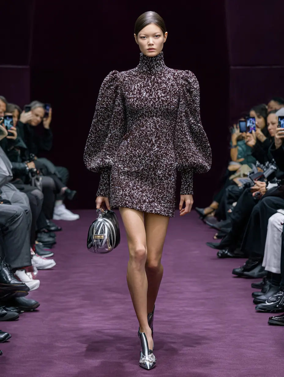 Materialtrends - Lurexkleid mit Puffärmel